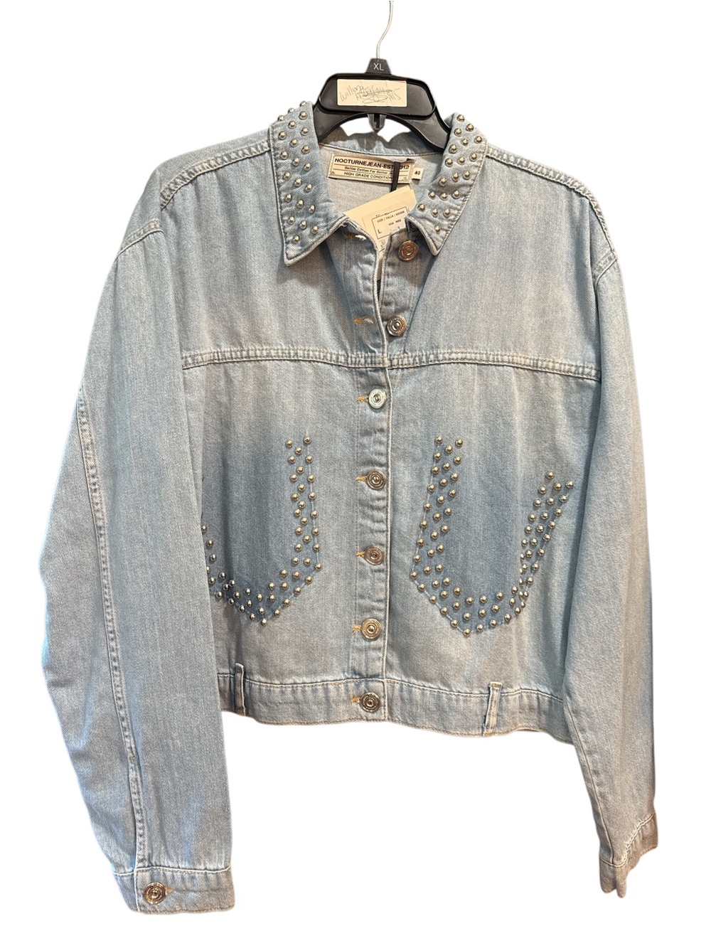 Studded Light Wash Denim Jacket - Silver Stud Accents